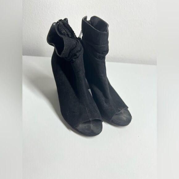 ANA VELOUR ANKLE BOOTS PEEP TOE - BLACK Size 8M - Picture 1 of 9